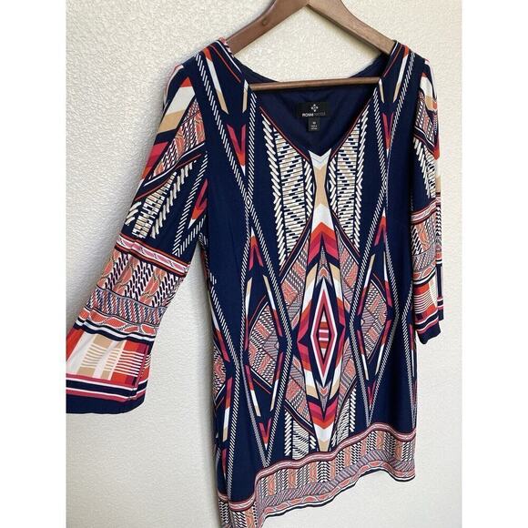 NWOT Ronni Nicole sz 10 shift dress aztec southwestern multi stretch 3/4 sleeve - Picture 2 of 5
